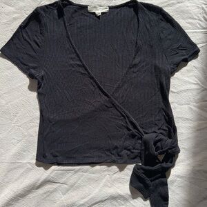 Urban Outfitters Black Ribbed Wrap Tie Crop Top